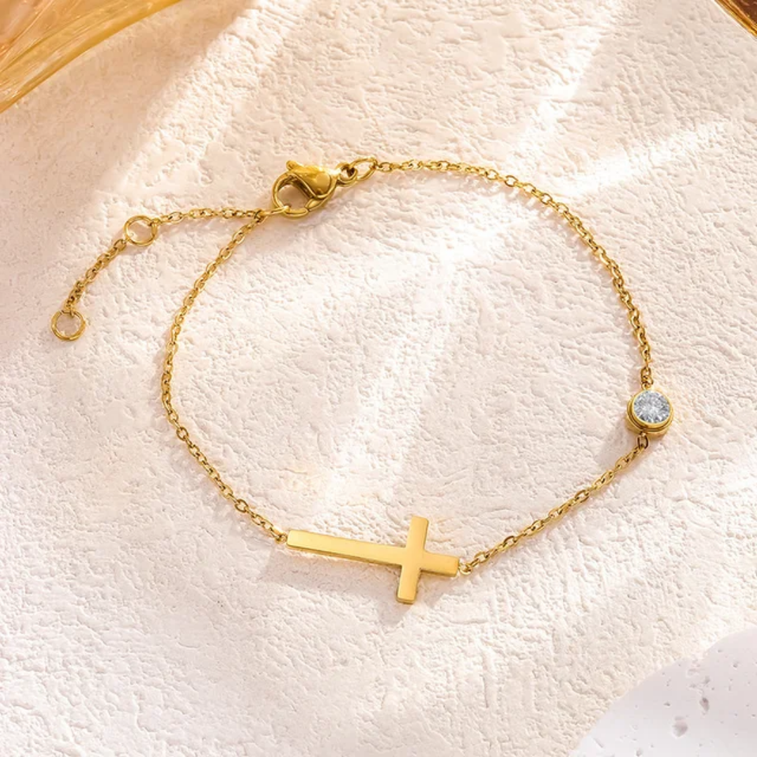 Sideways Cross bracelet 18k gold plated stainless steel