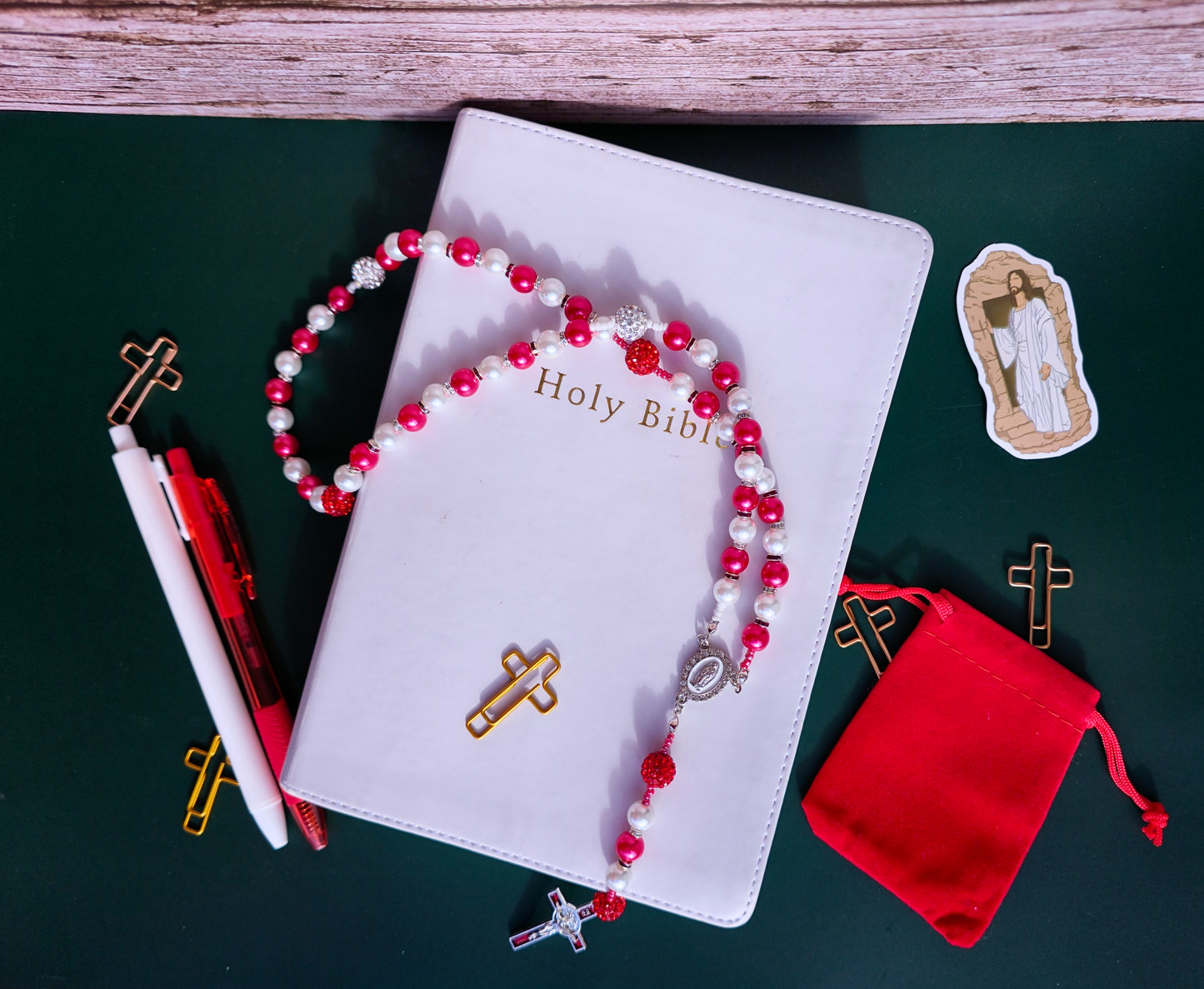 Candy Cane - Red and White pearl glass beads