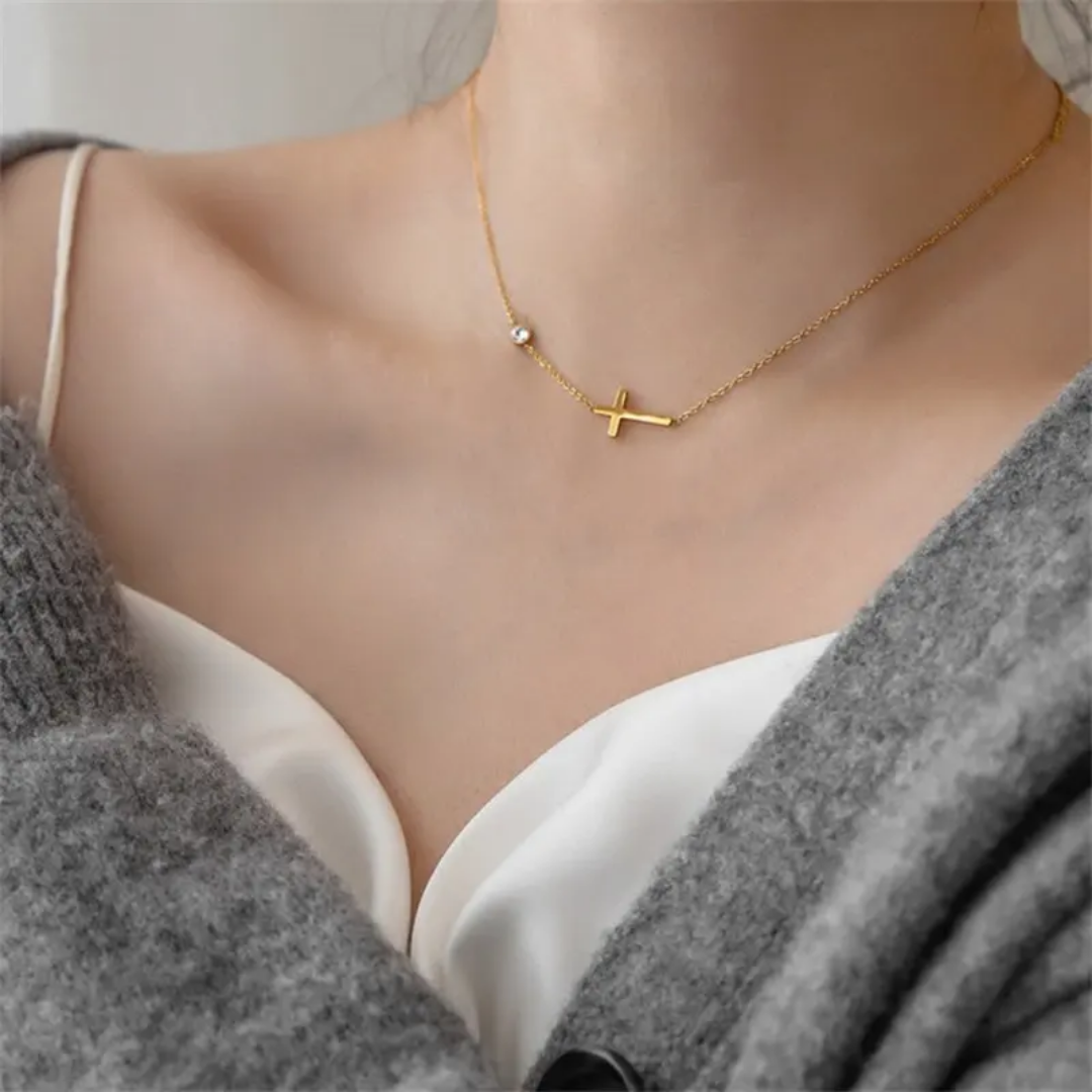 Sideways Cross necklace stainless steel