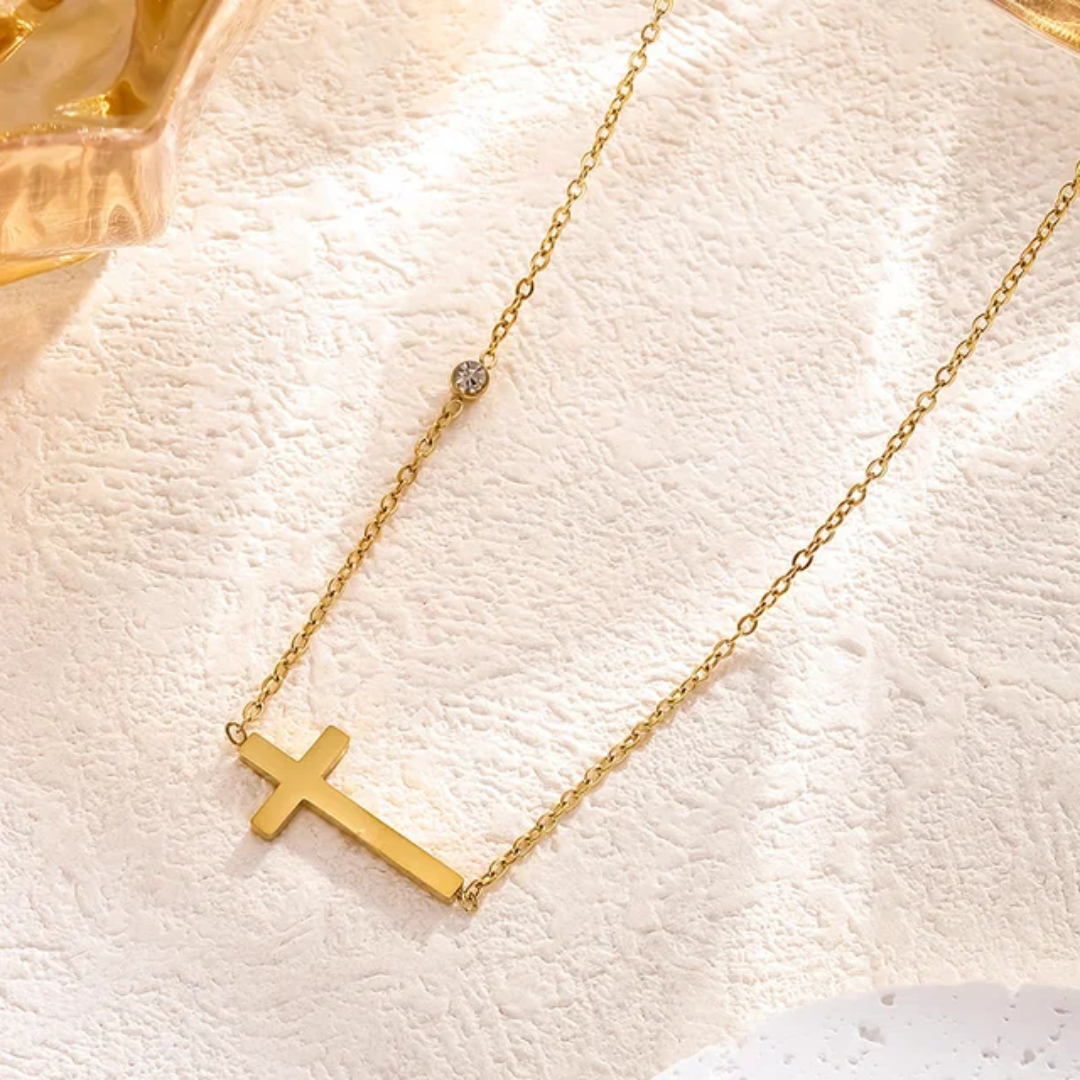 Sideways Cross necklace stainless steel