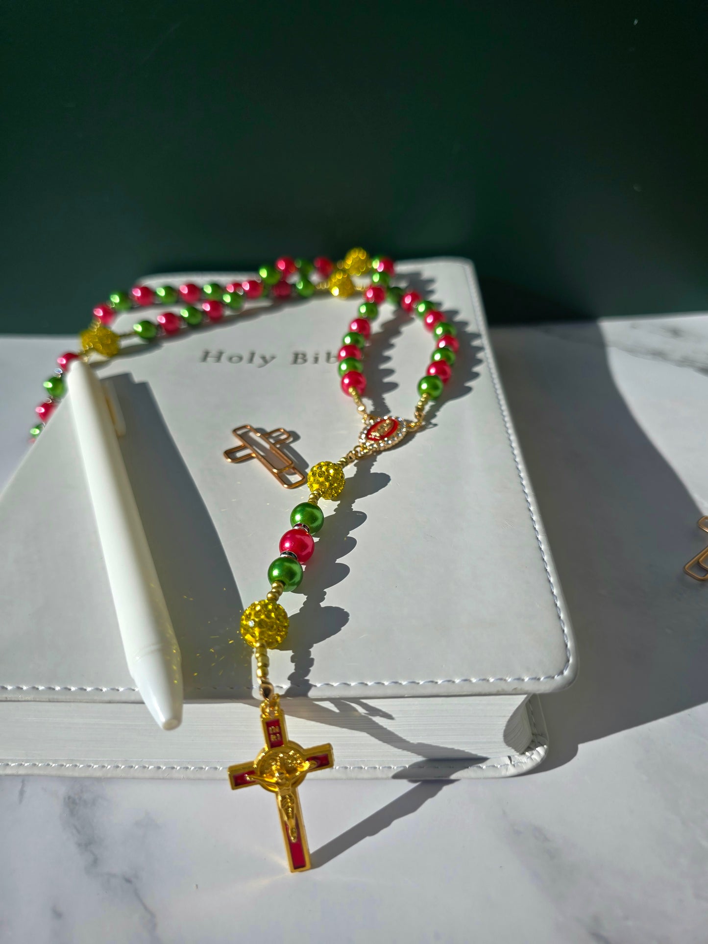 Shall Bear a Son- Green and Red pearl glass beads