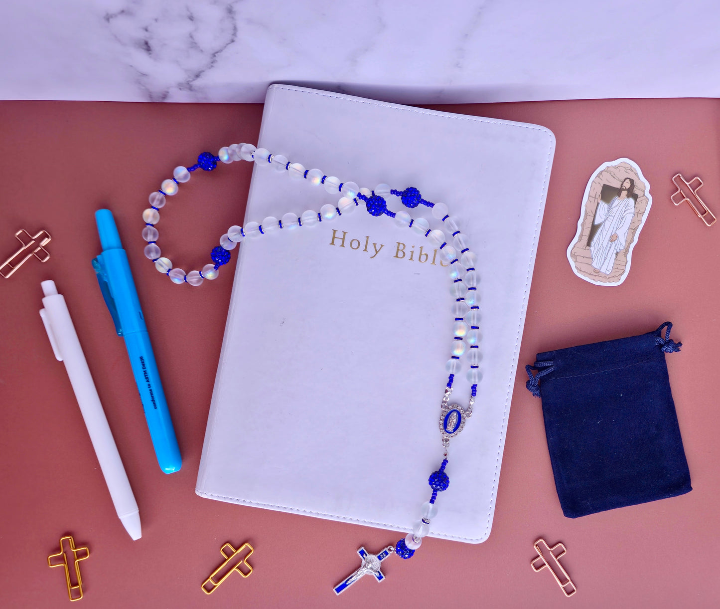 Baptized - White frosted glass beads